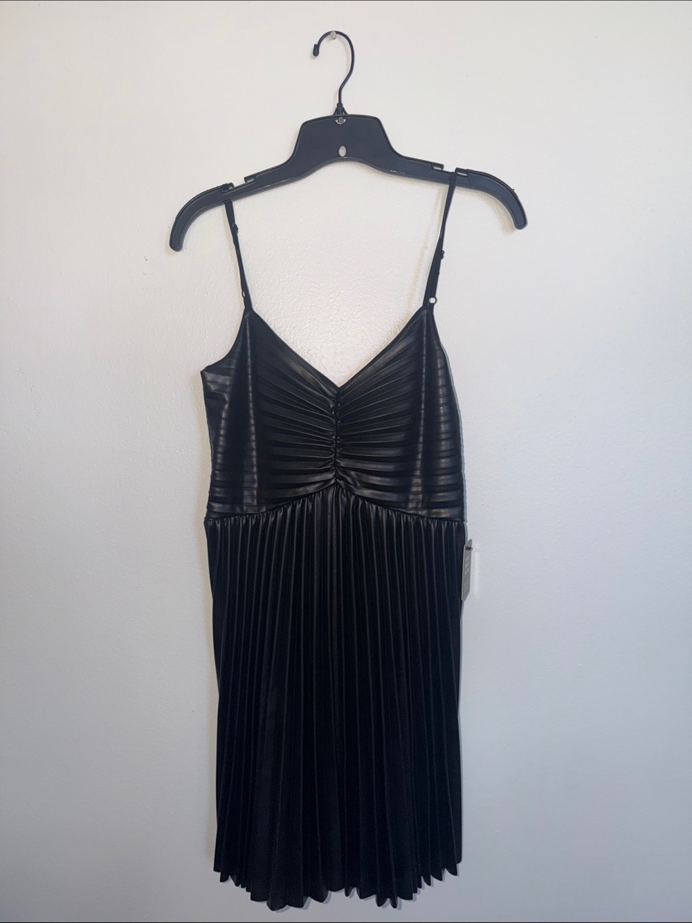 NWT Express Black Faux-Leather Pleated Mini Dress